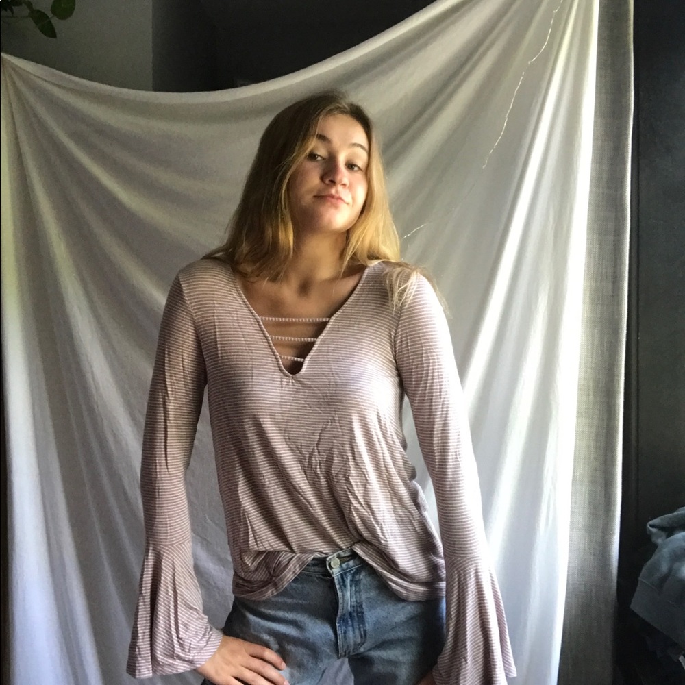 American Eagle Soft & Sexy Striped Bell Sleeve Top